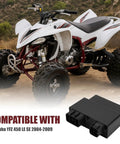 Pro Grade CDI Box Replacement For Yamaha YFZ 450 And Honda ATVs, A Solid Fit For CRF450R And TRX 450R, Plus 150cc, 125cc And 50cc Scooters, Compatible With 5TG-85540-00-00 And 5TG-85540-10-00, displayed with Yamaha ATV.