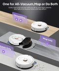 Robot Vacuum And Mop Combo With Self Emptying Station 6000Pa Suction LiDAR Mapping 90 Days Hands Free Cleaning Wi Fi App Alexa Voice Control vacuuming and mopping different floor types.