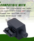 Two Pack Drop In Replacement Limit Safety Switch For Exmark Toro World Lawn Hustler 110-6765 593041 601087 14809 721516 GY20157 K3011-6222 Compatible With Multiple Lawn Mowers, shown up close, black in color.