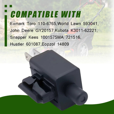 Two Pack Drop In Replacement Limit Safety Switch For Exmark Toro World Lawn Hustler 110-6765 593041 601087 14809 721516 GY20157 K3011-6222 Compatible With Multiple Lawn Mowers, shown up close, black in color.