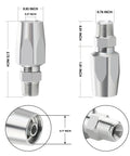 Two Pack 3/8 Inch Reusable Hydraulic Fittings For 3/8 Inch ID Hose Repair Kit Size Six Single Wire Hose Replacement Fittings For Double Wire Braided Hydraulic Hoses, showing dimensions and close-up.