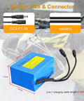 Go-To 12V 5200mAh Rechargeable Lithium Battery Pack With Charger And DC5521 Connector, cable size specifications shown