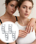 4 Pack Silver Bracelet Extender Set With Foldover Adjustable Extenders for Jewelry, featuring two women wearing jewelry and extenders shown in detail.