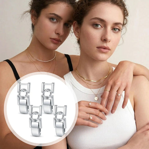 4 Pack Silver Bracelet Extender Set With Foldover Adjustable Extenders for Jewelry, featuring two women wearing jewelry and extenders shown in detail.