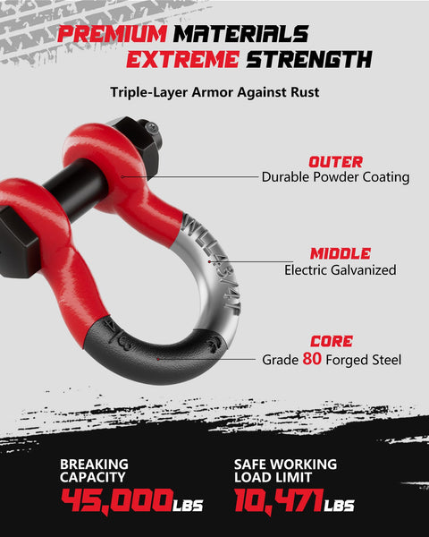 Three Quarter Inch D Ring Shackle Two Pack With Forty Five Thousand Pound Break Strength Built Tough Seven Eighth Inch Pin