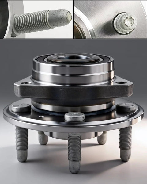 2 Pack Beefed Up Front And Rear Wheel Bearing And Hub Assembly For 2008 To 2019 Cadillac CTS 2010 To 2015 Chevy Camaro And 2018 To 2019 Impala 5 Lug With Encoder ABS Replacement Kit close-up view, showing detailed hub and bolt threads.