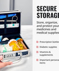Open Locking Medicine Case With Combination Lock For Home, Travel And Shared Spaces showing organized medication and supplies