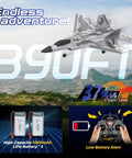 Beginner Friendly Remote Control Airplane With Lights 4 Channel Fighter RC Plane 2.4GHz promotional image with battery and remote.