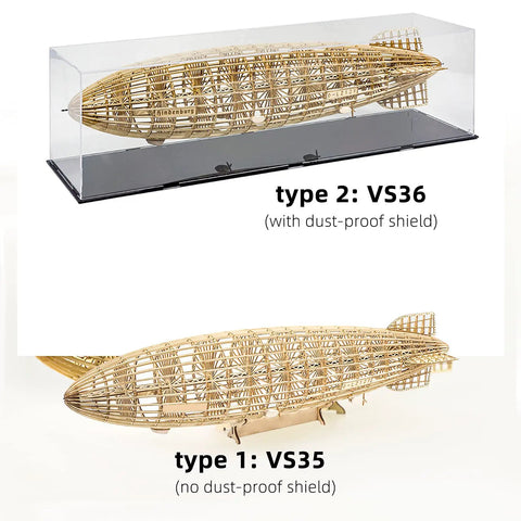 1:453 Scale D LZ129 Airship Wooden DIY Model Kit For Teens And Adults Dope Build With High Precision Cut Technology in display case