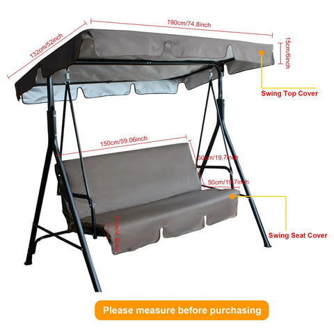 Outdoor Patio Swing Canopy Replacement Cover For 3 Seater Swing Chair And Hanging Glider Waterproof All Weather Shield