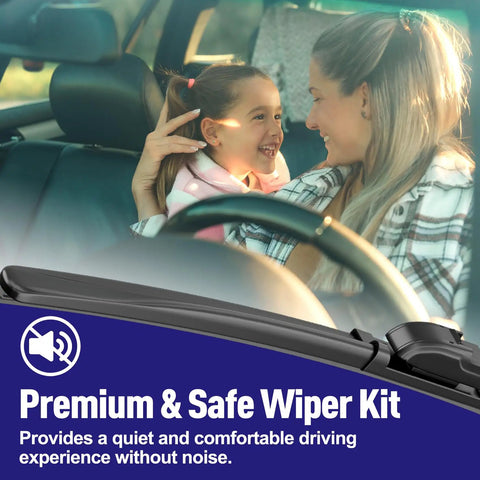 Mother and daughter smiling in car with All Weather Windshield Wiper Blades For Hyundai Santa Cruz 2022 2023 2024 2025 2 Pack Front Replacement.