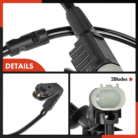 A-Premium rear brake pad wear sensor with wiring harness and 2-pin plug, black plastic for Jaguar XE/XF.