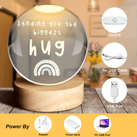 Crystal Ball Night Light Gift For Get Well Soon Vibes Thoughtful Feel Better Gift For Women Kids Friends Cancer Recovery After Surgery Care Package Sick Day Comfort Recovery Decor featuring crystal ball on LED base with 'biggest hug' text