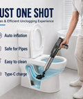 Heavy Duty Electric Air Plunger For Bathroom Toilets High Pressure Drain Unclogger in use, auto-inflating, gentle on pipes.