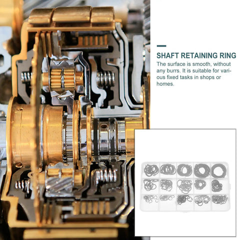 175 Piece Black External C Clip Shaft Retaining Rings Snap Ring Kit For Industrial Use visible in machinery setup