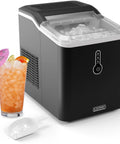 Iceman nugget ice maker on countertop; black body with a clear ice bin and ICEMAN logo.