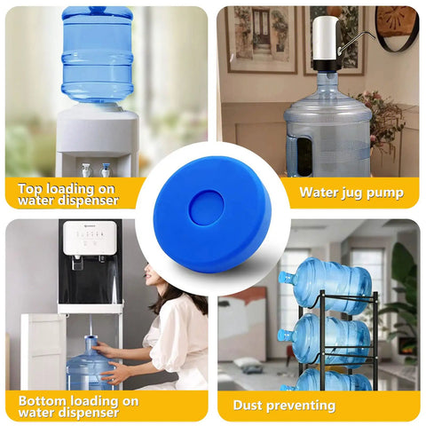Leakproof Water Jug Cap Set For 3 And 5 Gallon Jugs, caps shown with dispensers and storage, food grade silicone, 55mm bottles