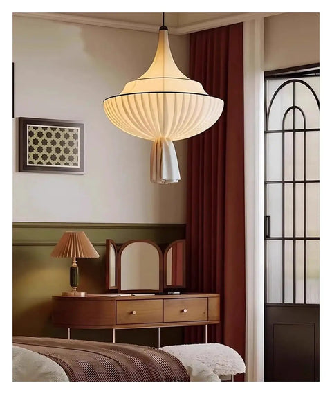 Nordic Retro Cloth E27 Pendant Lights for Living Dining Room Chandeliers Home Lighting Bedroom Hanging Light Fixtures,Art in a cozy room setting.
