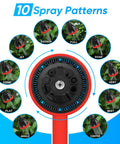 Diagram showing 10 spray patterns of 2 In 1 Bendable Watering Wand For Garden And Car Cleaning with heavy duty sprayer nozzle.