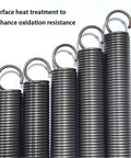 Heavy Duty 2 Pc Tension Springs With Open Hooks Pullback Force Wire Spring For Mechanical Repairs, black steel springs in varying sizes.