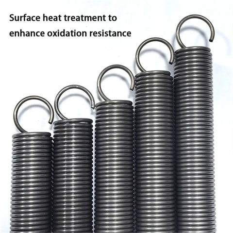 Heavy Duty 2 Pc Tension Springs With Open Hooks Pullback Force Wire Spring For Mechanical Repairs, black steel springs in varying sizes.
