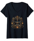 Chill Out In This Black Anvil Gear Mechanism Steampunk V-Neck Tee Perfect For Makers And Engineers Who Love Vintage Machinery Vibes On Father's Day with intricate gear graphic.