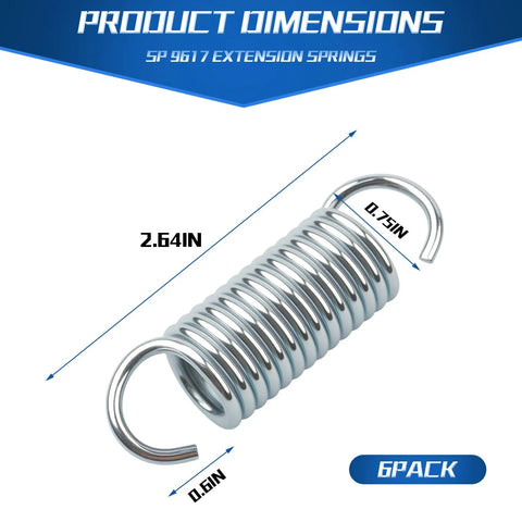 Six Pack 9617 Extension Springs With Hook Ends Go-To 2.64 In Long, 0.75 In Outer Diameter, 0.6 In Wire Diameter displayed