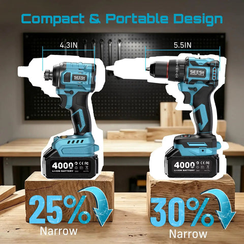 Cordless Drill And Impact Driver Combo Kit For DIY Home Projects With Brushless Motors, 0 To 3250 RPM, 0 To 3450 IPM, 1950 In Lbs Torque, Four Speed Settings, Three Scene Modes, And A Three Eighths Inch Driver Drill, compact battery tools