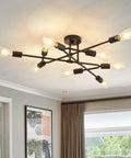 Black Semi Flush Mount Ceiling Light Fixture With 9 Lights, Modern Metal Chandelier for cozy kitchen and dining room vibes