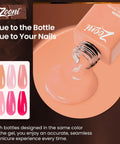 Close-up of bottle from 8 Piece Hema Free Gel Nail Polish Set With Base Coat And Top Coat, 6 Color Gel Polishes, pouring peach shade.