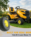 Nuphtun 15x6.00-6 Lawn Mower Tire And Wheel Assembly With Yellow Hubs, Perfect Pre-Mounted Upgrade Kit For Easy Push Mowers Featuring Iron Bushings And Secure Bearings, yellow tread tire on mower