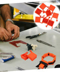 Four Piece Woodworking Strap Clamp Blocks For Quick Fix Belt Clamp Accessories on a workshop table during use.