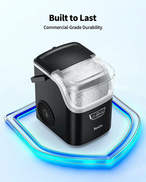 Nugget Ice Maker With Handle, 40 Lbs Per Day, Countertop Ice Maker Ready In 5 Minutes, Soft Sonic Ice with transparent lid and controls