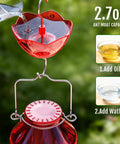 Glass Hummingbird Feeder For Outdoors, 25oz Red With 5 Flower Ports And Bee Guard, Ant Moat, Leakproof Design, 360 Degree Perch