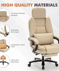 500lbs Capacity Big And Tall Office Chair With Lumbar Support PU Leather Heavy Duty Reclining Chair With Foot Rest Beige