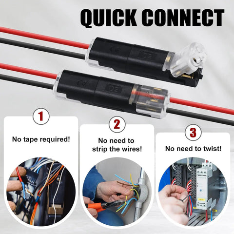 50 Pack Double Wire Plug In LED Strip Light Connectors 2 Pin Quick Connect With Locking Buckle No Stripping For AWG 18 22 Wires