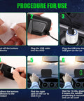 Procedure for use of Straight Shot GPS Digital Speedometer For Car Wireless Dash Speed Tracker with adhesive and USB installation steps.