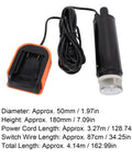 Heavy Duty No Hassle Battery Powered Portable Sump Pump Delivering 500 Gph Flow And 16 Foot Lift with battery and cord shown.