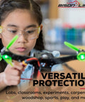 Assorted Color Kids Safety Glasses 12 Pack Over Glasses Design With Ansi Z87 Rating For Youth Providing Soft Tr90 Frames worn by girl using a drone.