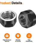 Two ER20 A M25 collet nuts with dynamic balance holes in 40Cr alloy steel, black and bright silver finish, shown with product details icons.