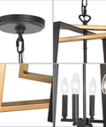 Black And Gold Farmhouse Pendant Light With Free Swinging Arms, Modern 20 Inch Wide Chandelier for Dining Room, 4 Matte Iron Candle Lights