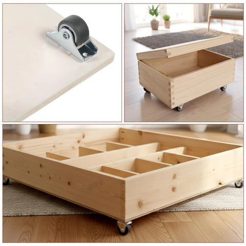 4 Pack 1 Inch Small Non Swivel Caster Wheels With Top Plate And Screws Low Profile Rubber Casters used on wooden storage box