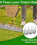 Thatch Rake For Lawns 15 Inch Dethatcher With Heavy Duty Steel Tines Removes Dead Grass and Thatch Improves Aeration
