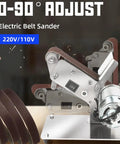 Mini Electric Belt Sander Machine Adjustable Angle Grinding Tool For Knife Apex Edge Sharpener Polishing DIY Projects with adjustable design.