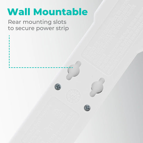 Back of Six-Outlet Surge Protector Power Strips 2-Pack 900 Joule Protection showing wall-mountable rear slots.