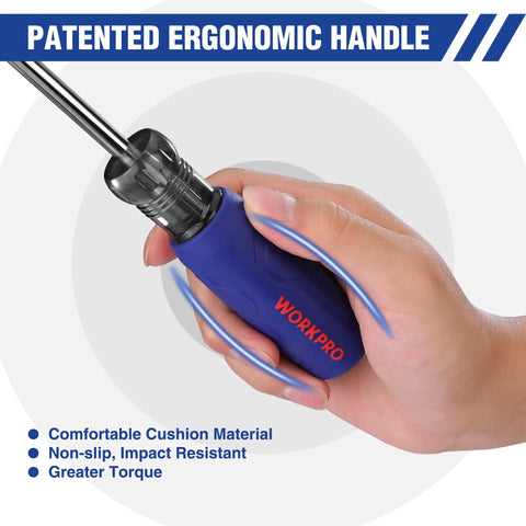 Hand holding magnetic screwdriver from 61 Piece Magnetic Screwdriver Bits And Nut Driver Set With Organizer Bag For Home Improvement DIY Tools Kit For Men And Women Includes Metric And SAE Bits Great Practical Gift.
