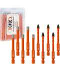 Dry Diamond Drill Bits Set, 10-Piece, 1/4 Inch Shank, Diamond Tile Bits and Carbide Tip Bits for Ceramic Porcelain Glass