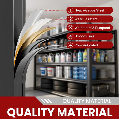 Heavy Duty 5 Tier Garage Shelving Unit Packing 5000 Lbs Metal Storage Rack Adjustable showing quality materials like heavy-gauge steel.