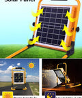 Rugged Rechargeable Led Work Flood Light With Solar Panel And IP65 Weatherproof Design Kickin Brightness Dusk To Dawn Auto Sensor For Camping Yard Or Job Site 50 Watt Plug And Play Setup solar panel charging