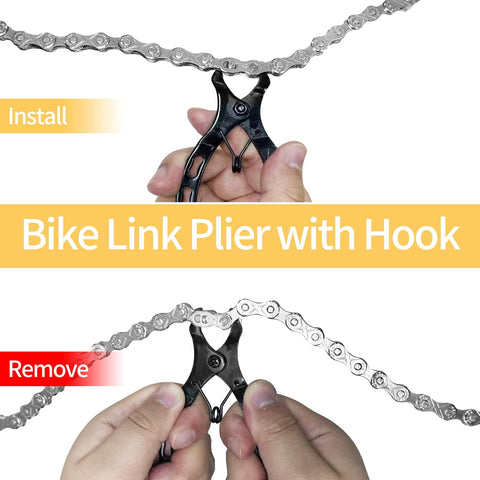 Using link pliers with hook from Six Seven Eight Speed Bike Chain Kit With 116 Links, Chain Breaker, Link Pliers And Hook, Quick Release Buckle